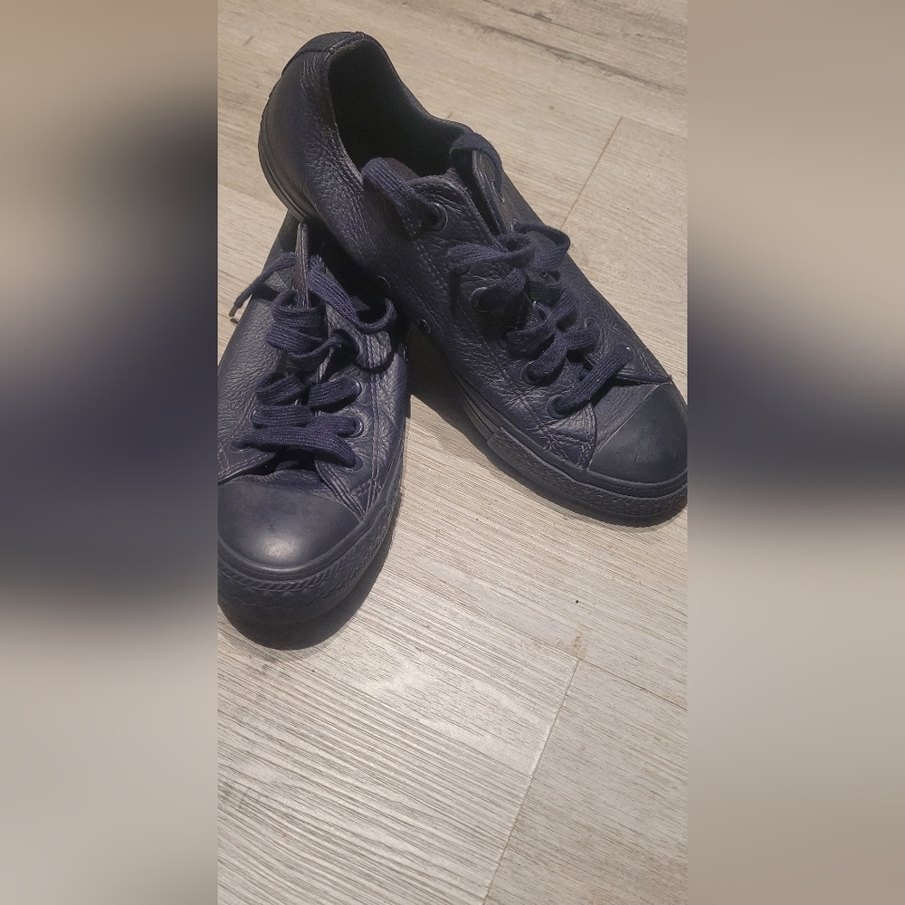 Navy Blue Leather Converse Sneakers Women 9 Mens 7